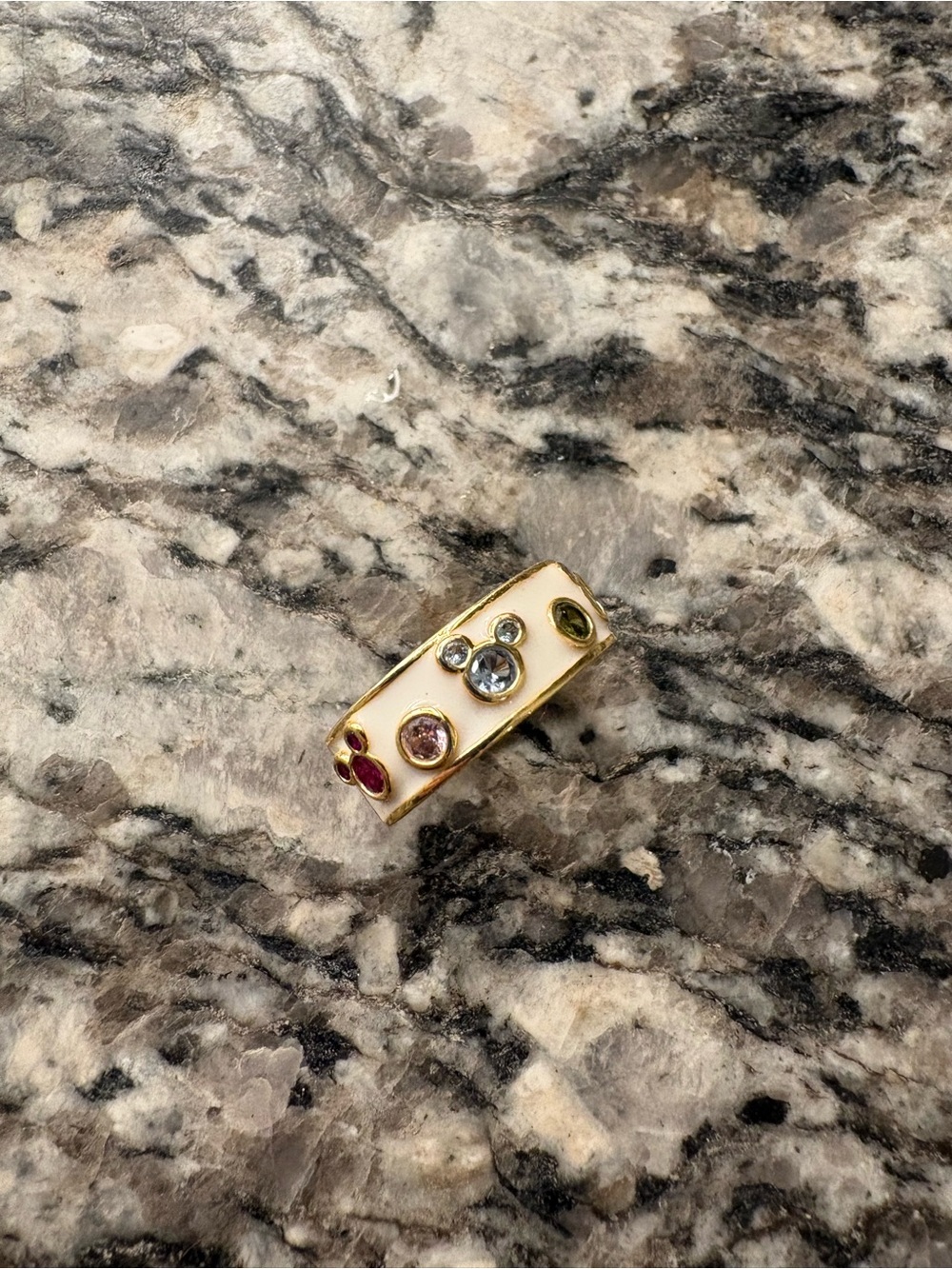 Disney Gold-Tone White Enamel Ring with Multicolor Gemstones